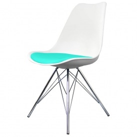 OUTLET Soho White and Aqua Blue Dining Chair with Chrome Metal Legs