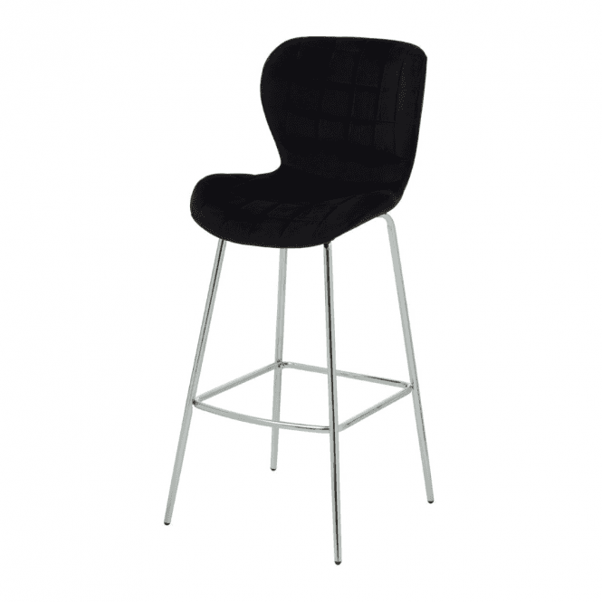 Fusion Living Quilted Black Velvet Barstool with Chrome Metal Legs