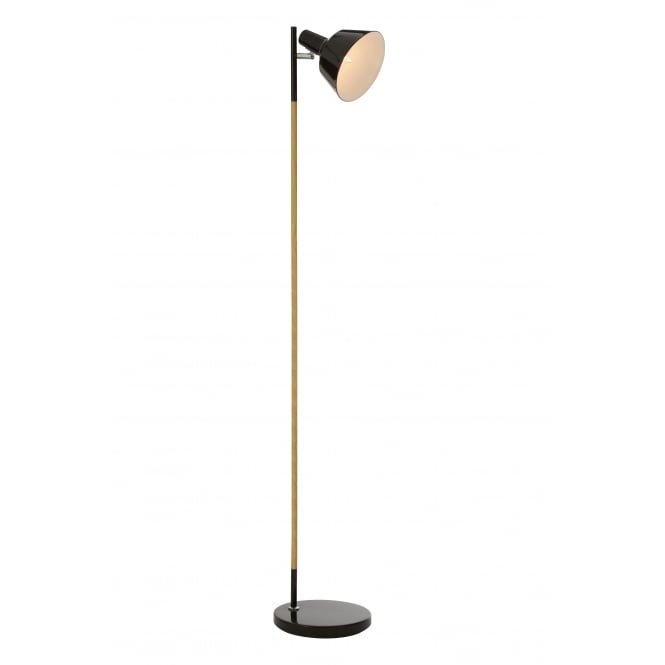 Fusion Living Scandi Style Wood and Black Metal Floor Lamp