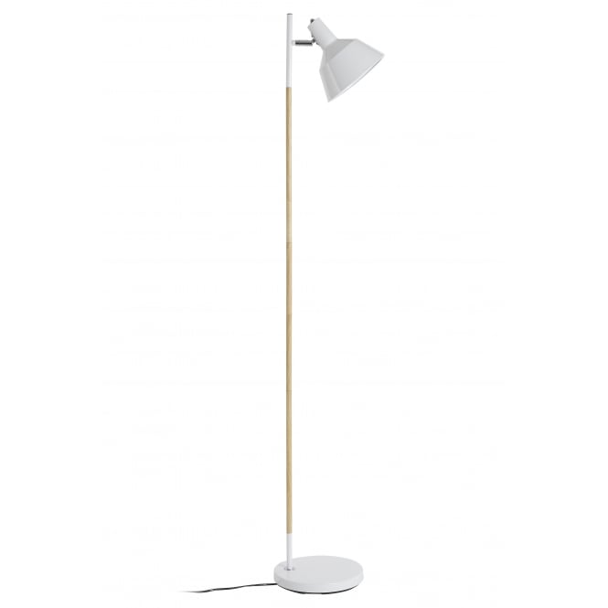 Fusion Living Scandi Style Wood and White Metal Floor Lamp