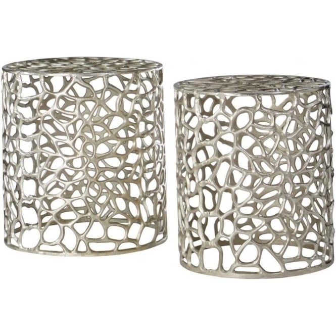 Fusion Living Silver Circular Side Tables with Cut Out Detail