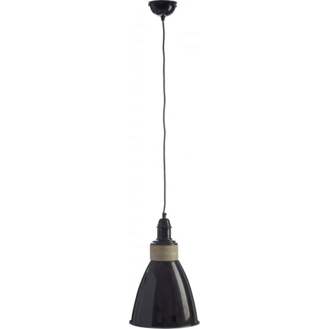 Fusion Living Small Iron and Wood Domed Black Pendant