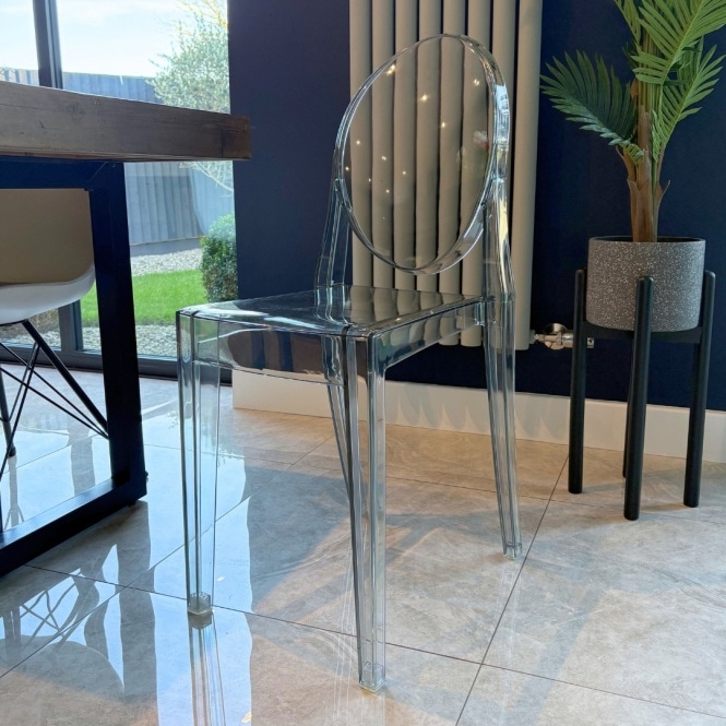 Fusion Living Smoke Grey Ghost Style Plastic Victoria Dining Chair