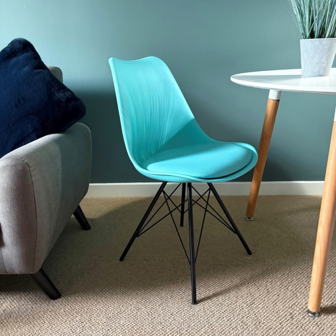 Fusion Living Soho Aqua Blue Plastic Dining Chair with Black Metal Legs