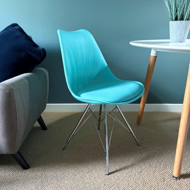 Fusion Living Soho Aqua Blue Plastic Dining Chair with Chrome Metal Legs