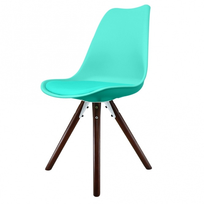 Fusion Living Soho Aqua Blue Plastic Dining Chair with Pyramid Dark wood Legs