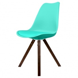 Soho Aqua Blue Plastic Dining Chair with Square Pyramid Dark Wood Legs