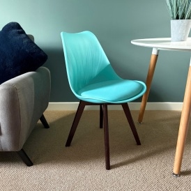 Soho Aqua Blue Plastic Dining Chair with Squared Dark wood Legs