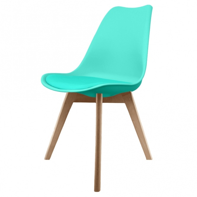 Fusion Living Soho Aqua Blue Plastic Dining Chair with Squared Light wood Legs