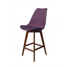 Soho Aubergine Plastic Bar Stool with Dark Wood Legs