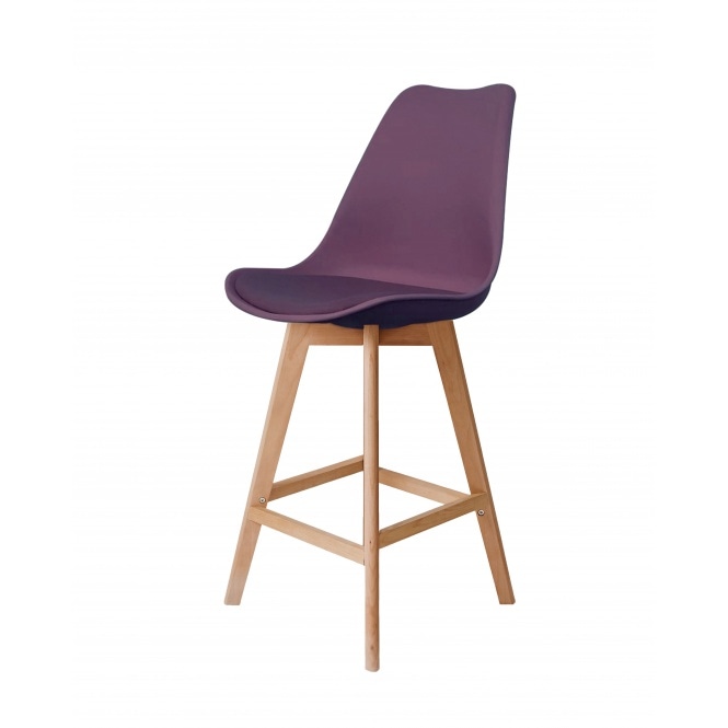 Fusion Living Soho Aubergine Plastic Bar Stool with Light Wood Legs
