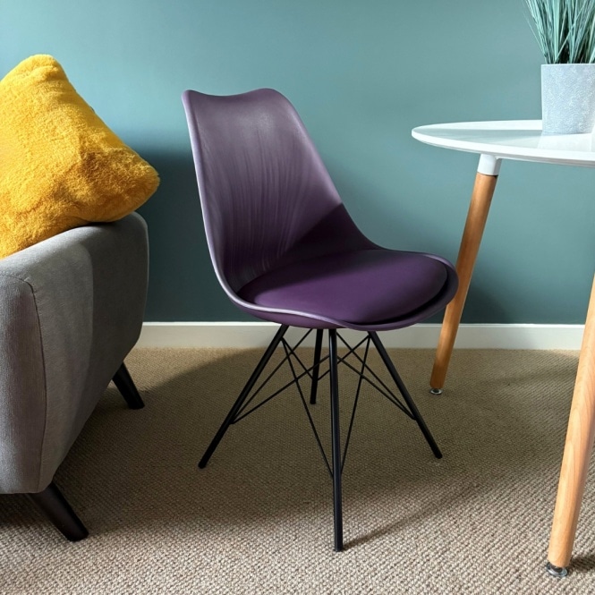 Fusion Living Soho Aubergine Purple Plastic Dining Chair with Black Metal Legs