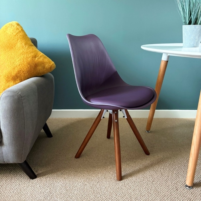 Fusion Living Soho Aubergine Purple Plastic Dining Chair with Pyramid Dark Wood Legs