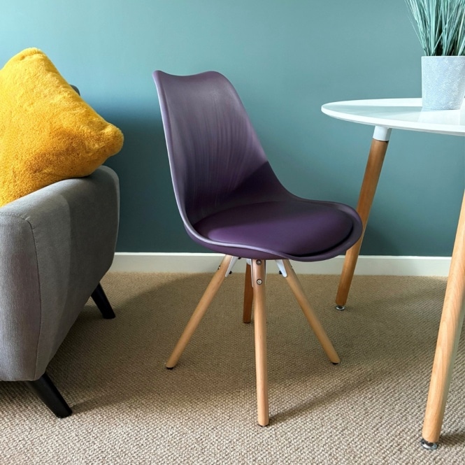 Fusion Living Soho Aubergine Purple Plastic Dining Chair with Pyramid Light Wood Legs