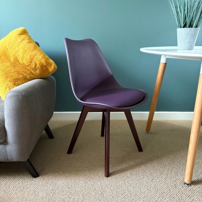 Fusion Living Soho Aubergine Purple Plastic Dining Chair with Squared Dark Wood Legs