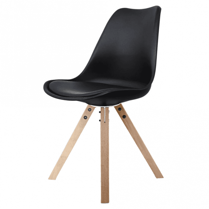 Fusion Living Soho Black Dining Chair with Square Pyramid Light Wood Legs