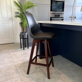 Soho Black Plastic Bar Stool with Dark Wood Legs