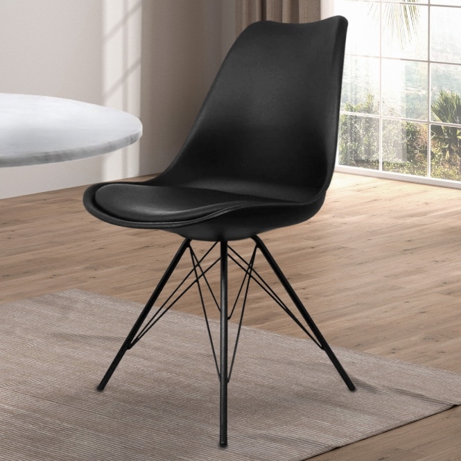Fusion Living Soho Black Plastic Dining Chair with Black Metal Legs