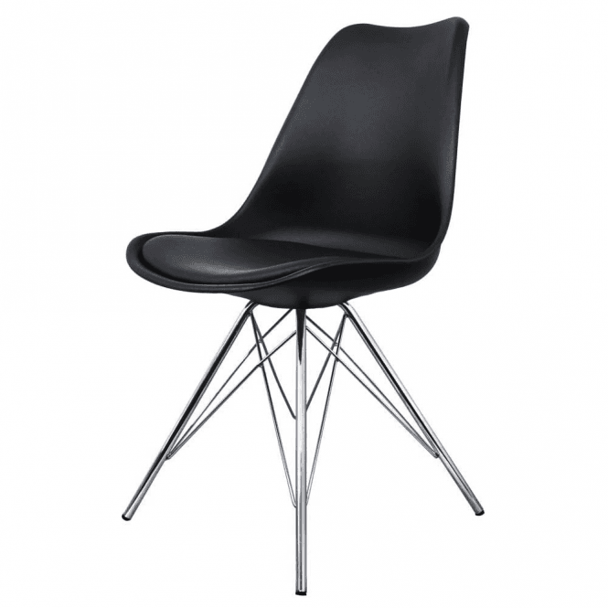 Fusion Living Soho Black Plastic Dining Chair with Chrome Metal Legs