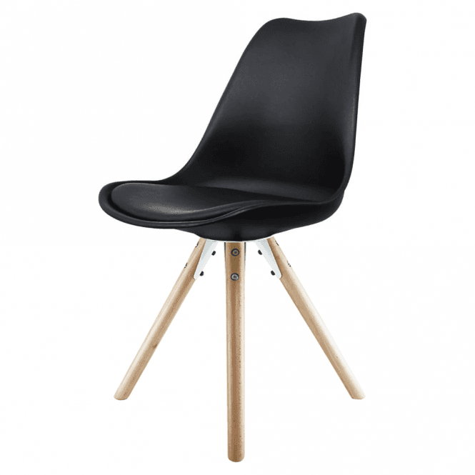 Fusion Living Soho Black Plastic Dining Chair with Pyramid Light Wood Legs