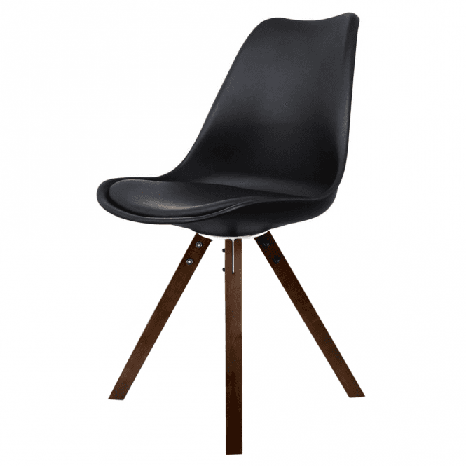 Fusion Living Soho Black Plastic Dining Chair with Square Pyramid Dark Wood Legs