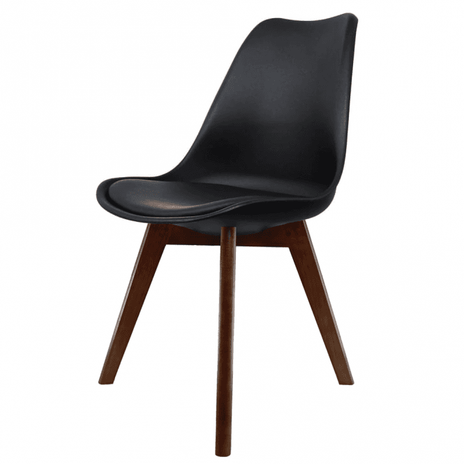 Fusion Living Soho Black Plastic Dining Chair with Squared Dark Wood Legs