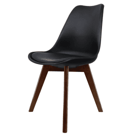 Soho Black Plastic Dining Chair with Squared Dark Wood Legs