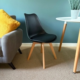 Soho Black Plastic Dining Chair with Squared Light Wood Legs