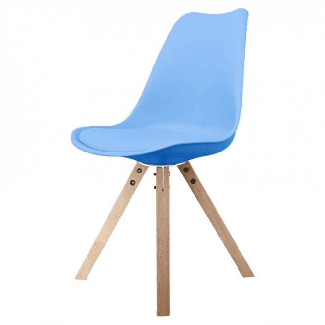 Fusion Living Soho Blue Dining Chair with Square Pyramid Light Wood Legs