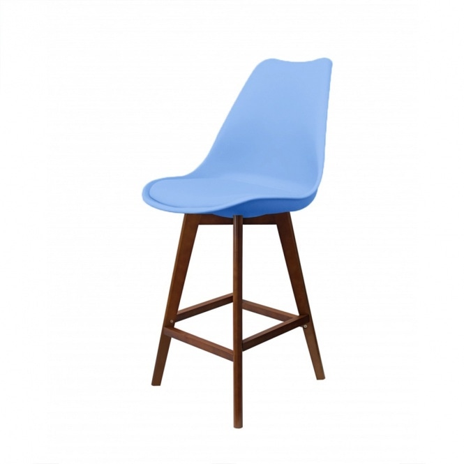 Fusion Living Soho Blue Plastic Bar Stool with Dark Wood Legs