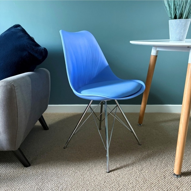 Fusion Living Soho Blue Plastic Dining Chair with Chrome Metal Legs