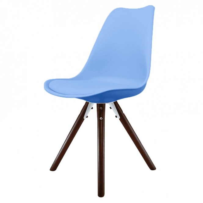 Fusion Living Soho Blue Plastic Dining Chair with Pyramid Dark Wood Legs