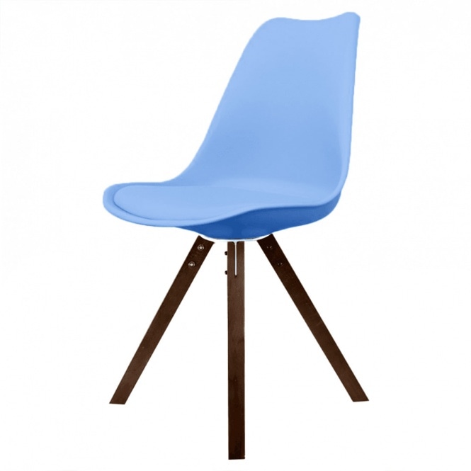Fusion Living Soho Blue Plastic Dining Chair with Square Pyramid Dark Wood Legs