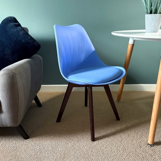 Fusion Living Soho Blue Plastic Dining Chair with Squared Dark Wood Legs