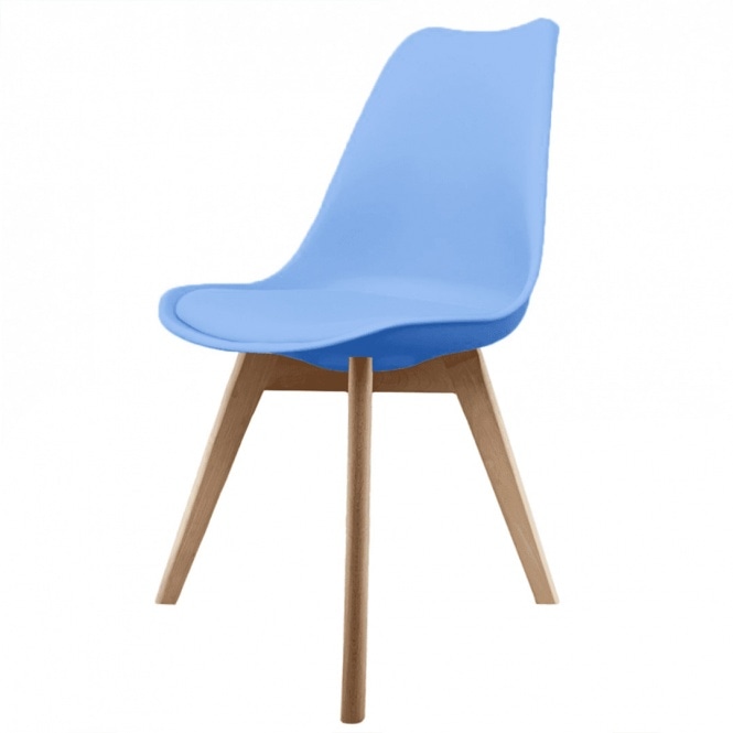 Fusion Living Soho Blue Plastic Dining Chair with Squared Light Wood Legs