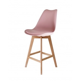 Soho Blush Pink Plastic Bar Stool with Light Wood Legs