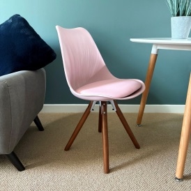Soho Blush Pink Plastic Dining Chair with Pyramid Dark Wood Legs