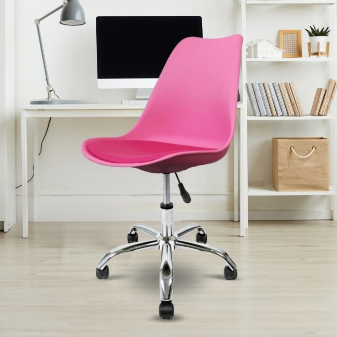 Fusion Living Soho Bright Pink Plastic Desk Chair with Swivel Base