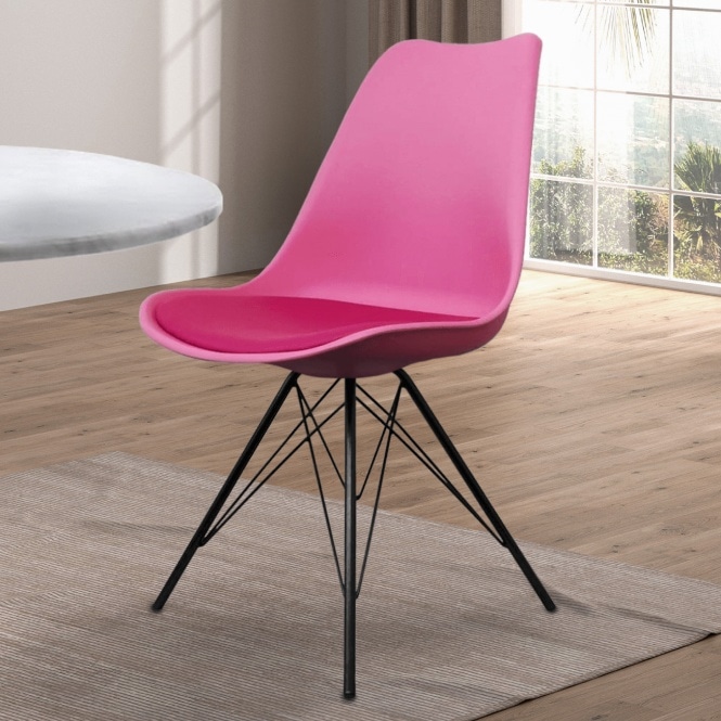 Fusion Living Soho Bright Pink Plastic Dining Chair with Black Metal Legs