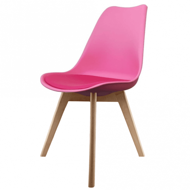 Fusion Living Soho Bright Pink Plastic Dining Chair with Squared Light Wood Legs
