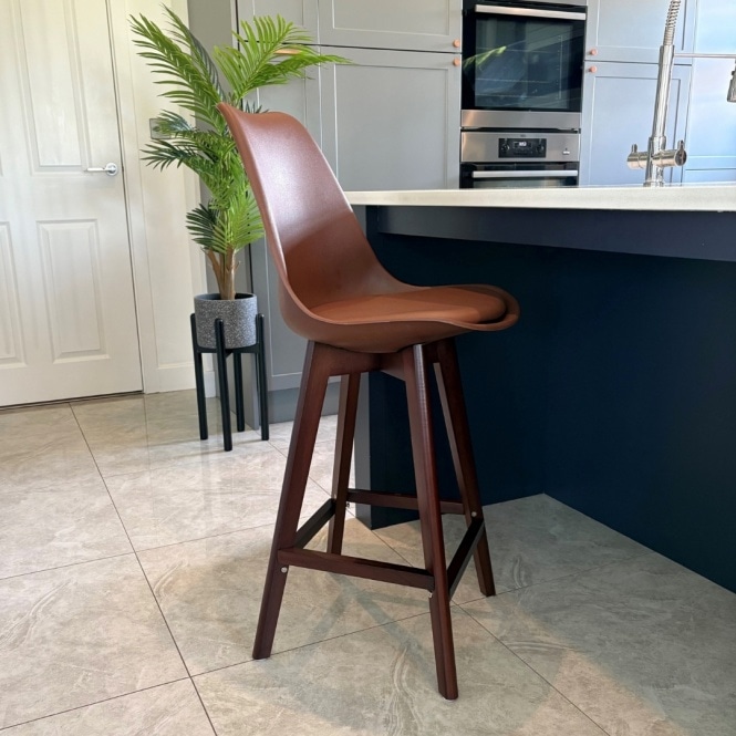 Fusion Living Soho Chocolate Brown Plastic Bar Stool with Dark Wood Legs