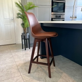 Soho Chocolate Brown Plastic Bar Stool with Dark Wood Legs