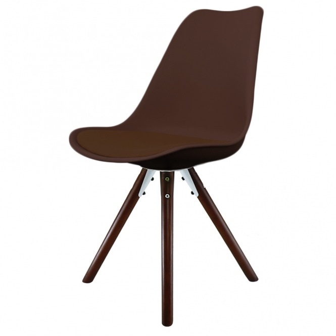 Fusion Living Soho Chocolate Brown Plastic Dining Chair with Pyramid Dark Wood Legs