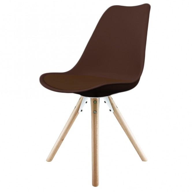 Fusion Living Soho Chocolate Brown  Plastic Dining Chair with Pyramid Light Wood Legs