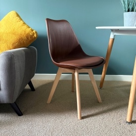 Soho Chocolate Brown Plastic Dining Chair with Squared Light Wood Legs