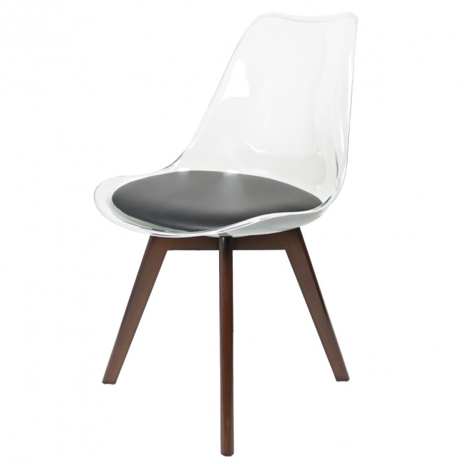 Fusion Living Soho Clear and Black Plastic Dining Chair with Squared Dark Wood Legs