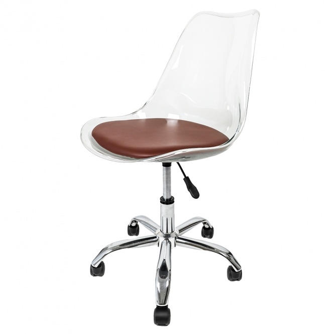 Fusion Living Soho Clear and Chocolate Plastic Desk Chair with Swivel Base