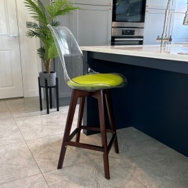 Soho Clear and Green Plastic Bar Stool with Dark Wood Legs