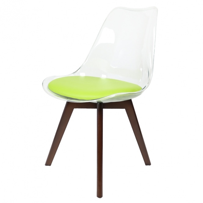 Fusion Living Soho Clear and Green Plastic Dining Chair with Squared Dark Wood Legs