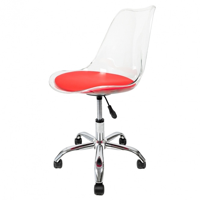 Fusion Living Soho Clear and Red Plastic Desk Chair with Swivel Base